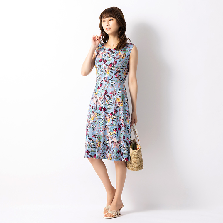 【美品】ヌキテパ ボタニカル ノースリーブ ワンピース フレアワンピース 美品】ヌキテパ ボタニカル ノースリーブワンピース フレア