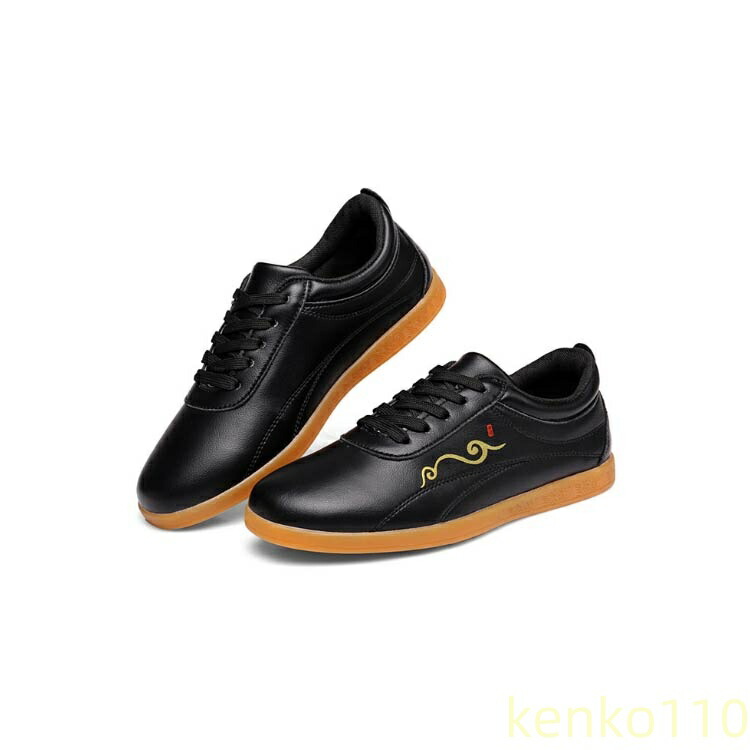 太極陰陽マーク・牛革製太極拳シューズ 黒色　【 太極拳・カンフーシューズ】 送料無料】カンフーシューズ 太極拳 太極拳シューズ レザー シューズ