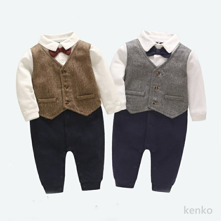 【送料無料】セレモニードレス ベビー フォーマル 男の子 ロンパース カバーオール 新生児 服 ベビー服 長袖 前開き 綿 退院着 お食い初め 服 100日祝い 赤ちゃ