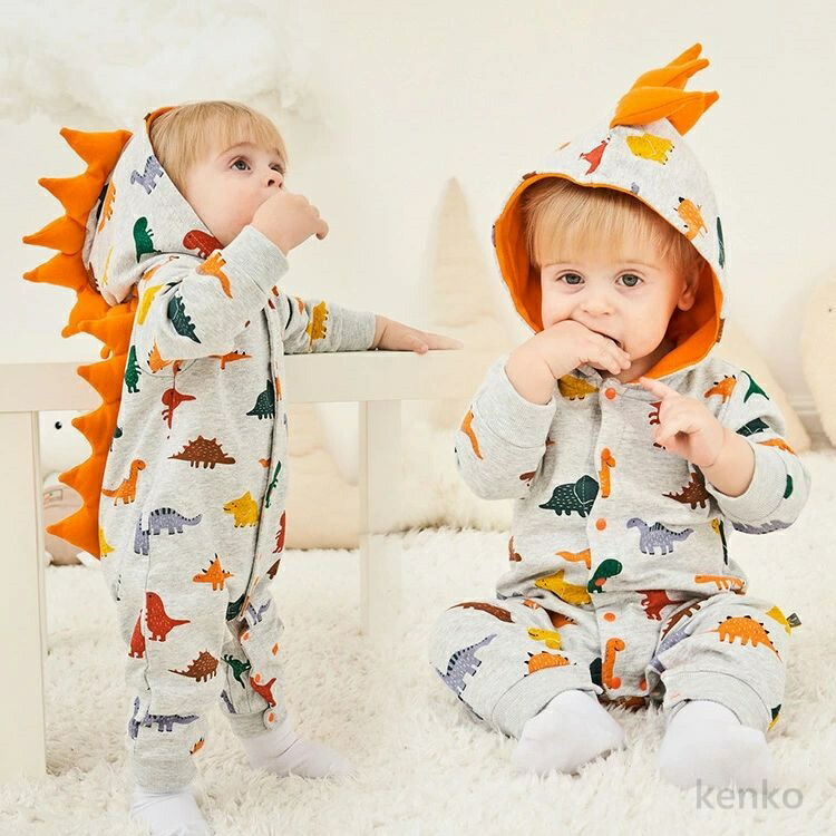 【送料無料】子供 ベビー ロンパース 男の子 女の子 恐竜 怪獣 お宮参り 男の子 ロンパース 可愛い 長袖 フード 前開き ベビー服 赤ちゃん コスプレ 出産祝い