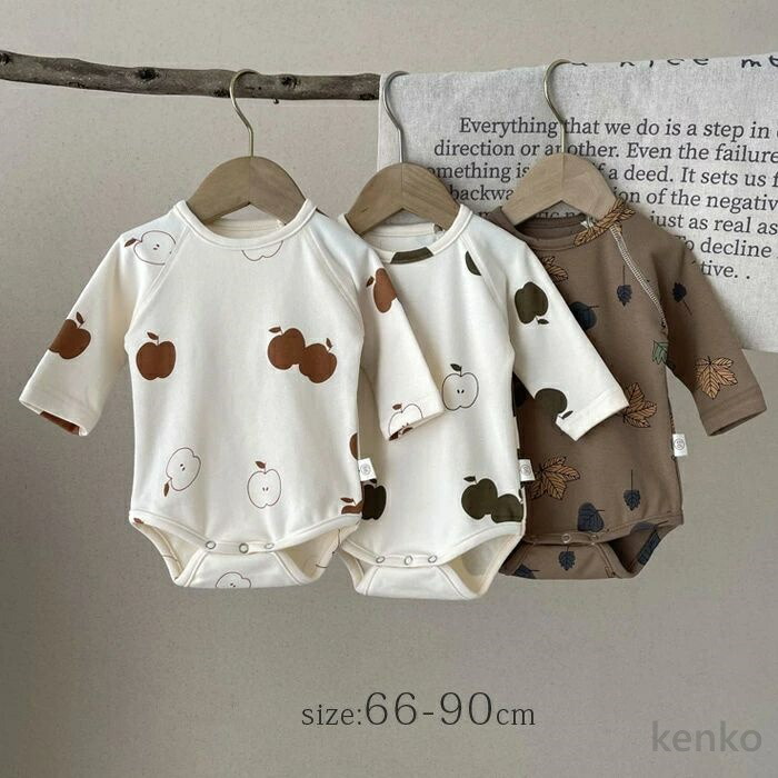 【送料無料】ベビーロンパース 出産祝い 春 秋 冬 ベビー肌着 りんご 楓 ナチュラルカラー 長袖 韓国 子供服 赤ちゃん ルームウェア 着ぐるみ ベビー服 新生児