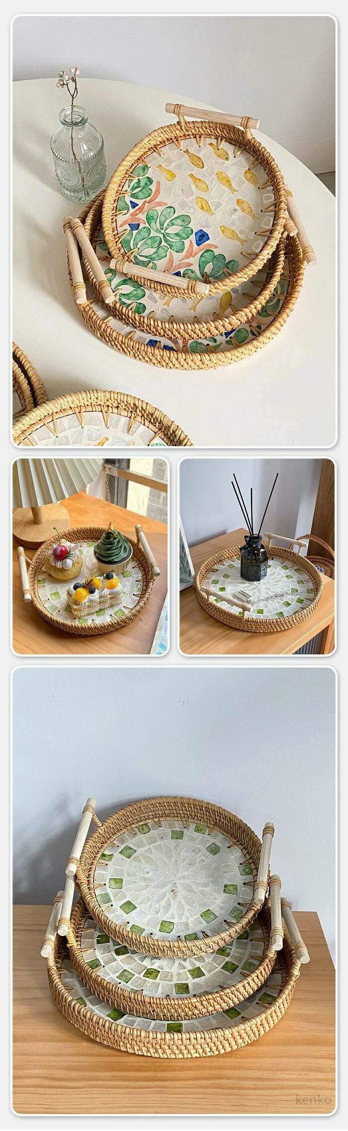 戸塚刺繍　お盆　トレイ　ハンドメイド 送料無料】自然素材 トレー トレイ 藤 ふじ お皿 お盆 ハンドル付き