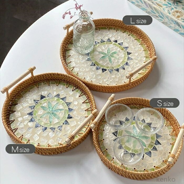 戸塚刺繍　お盆　トレイ　ハンドメイド 送料無料】自然素材 トレー トレイ 藤 ふじ お皿 お盆 ハンドル付き