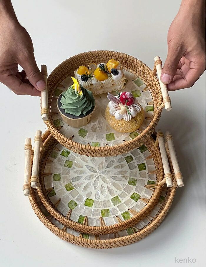 送料無料】自然素材 トレー トレイ 藤 ふじ お皿 お盆 ハンドル付き