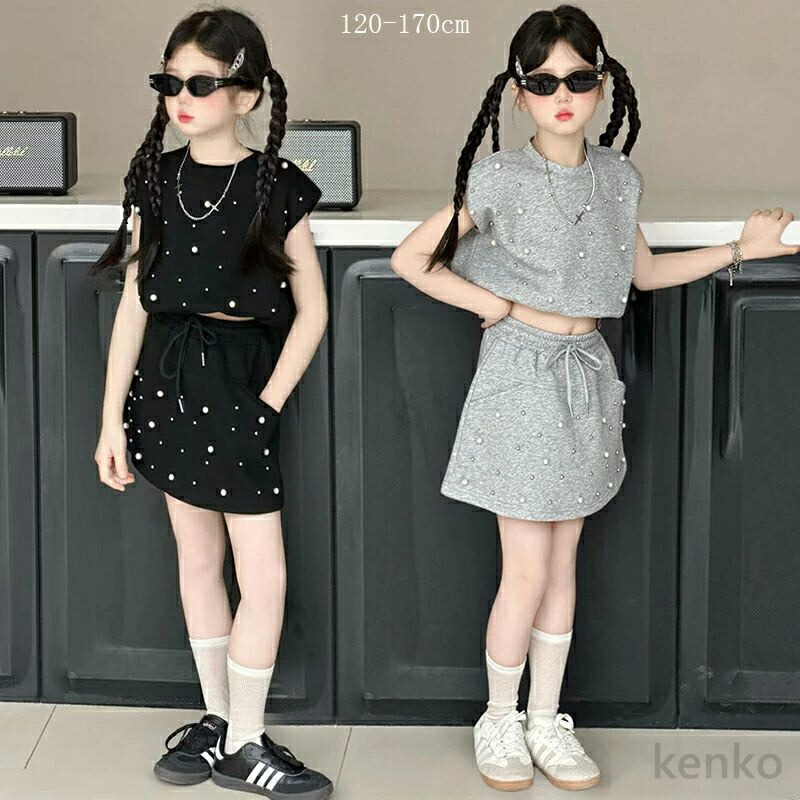 送料無料】韓国子供服 女の子 夏服 セットアップ 上下セット Tシャツ +