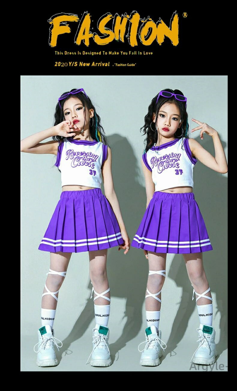 希少【値下げ中】らき⭐︎スタ　チアガール公式衣装　ACOS製 イエロー パープル 公演服 チアダンス キッズ ダンス衣装 チアガール