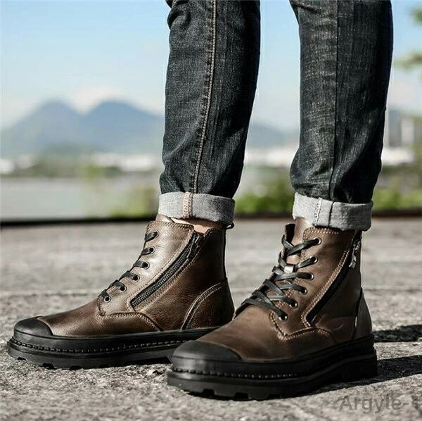 フルグレインレザー】最高品質の牛革 メンズワークブーツ ジッパー