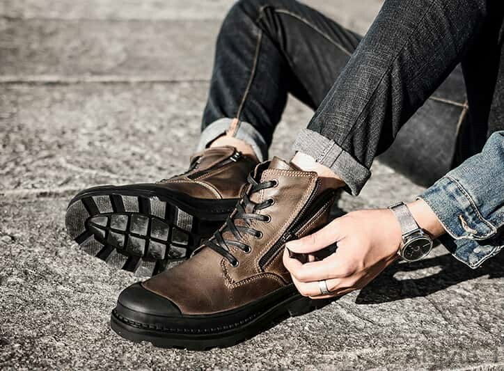 フルグレインレザー】最高品質の牛革 メンズワークブーツ ジッパー