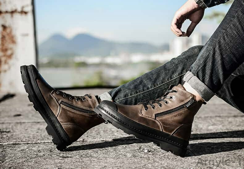 フルグレインレザー】最高品質の牛革 メンズワークブーツ ジッパー