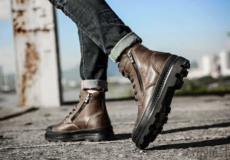 フルグレインレザー】最高品質の牛革 メンズワークブーツ ジッパー