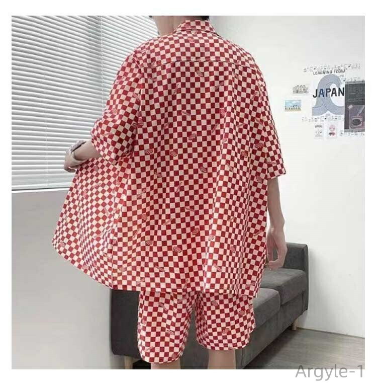 ゆったり チェッカーフラッグ柄 2点セット ハーフパンツ ショート