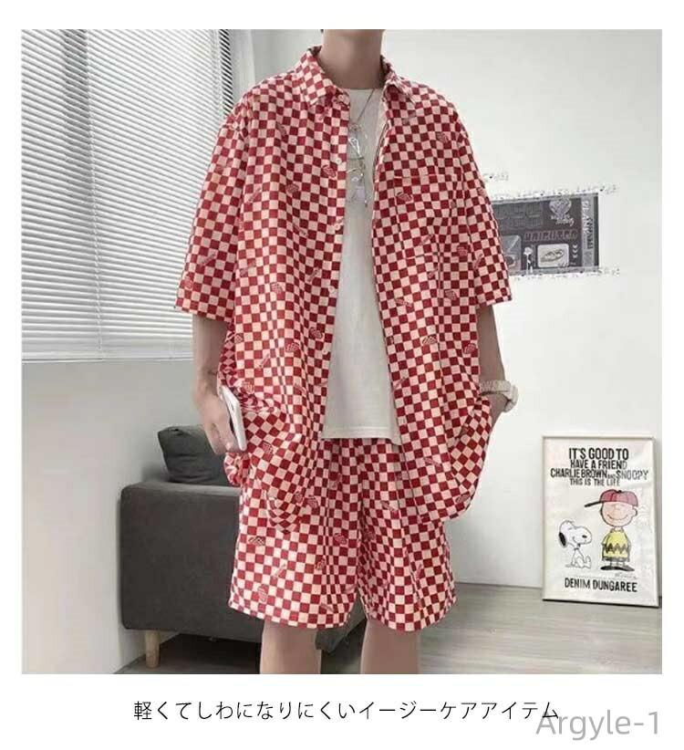 ゆったり チェッカーフラッグ柄 2点セット ハーフパンツ ショート