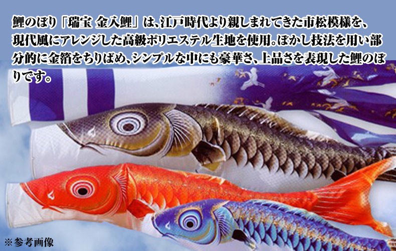 こいのぼり 鯉のぼり 五色吹流 瑞宝 金入鯉 1.2m 自立型マルチ