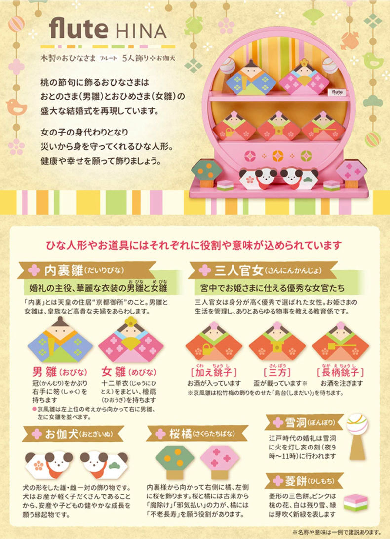 積み木のお雛様 flute HINA フルートのひな人形 五人飾り 雛人形