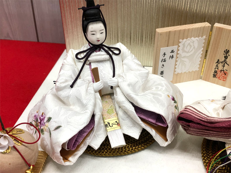 雛匠 柴田家千代 作 西陣織 手描き薔薇 親王飾り「葵」 収納式 雛人形