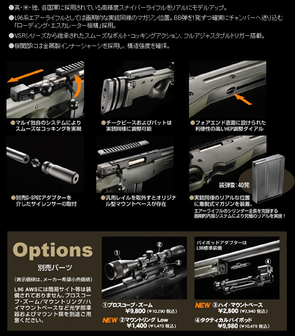 東京マルイ　L96 オリーブドラブ　東京マルイレッドドットサイト＆バイポッド付き TOKYO MARUI（東京マルイ） ボルトアクションエアーライフル L96 AWS