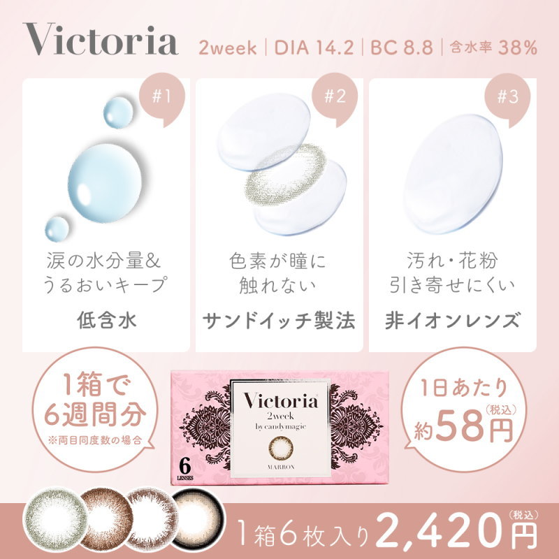 ヴィクトリア 2week by キャンディーマジック Victoria 1箱 6枚入り 度あり 度なし 2週間 カラコン  キャンマジ｜mimoccha｜08