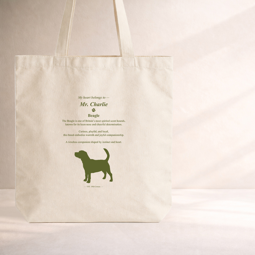 Personalized Beagle Canvas Tote Bag Custom Dog Name Minimal Dog Silhouette Dog Lover Gift