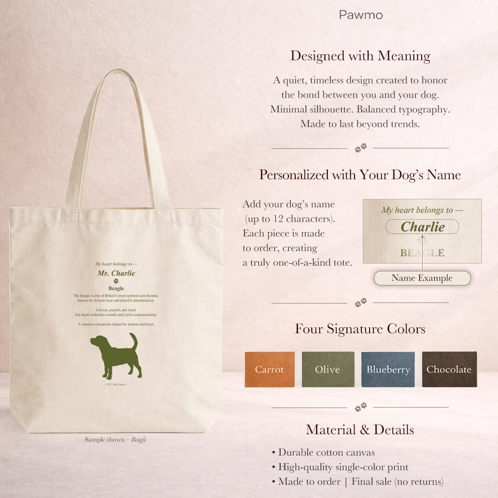 Minimal Beagle Dog Silhouette Personalized Canvas Tote Bag Design Details