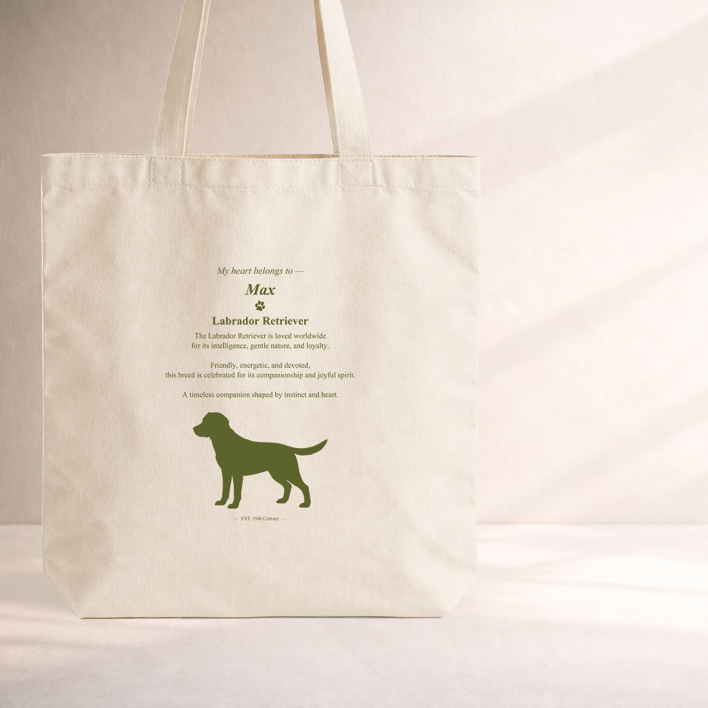 Personalized Labrador Retriever Canvas Tote Bag Custom Dog Name Minimal Dog Silhouette Dog Lover Gift