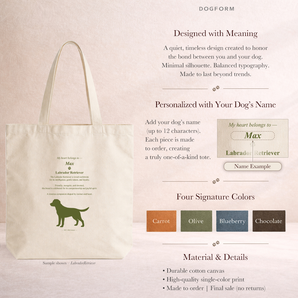 Minimal Labrador Retriever Dog Silhouette Personalized Canvas Tote Bag Design Details
