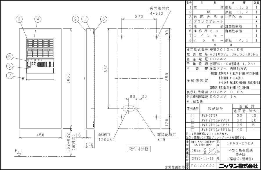 NITTAN 【1PM3-20Y5A】P型1級複合受信機（蓄積式）壁掛型（非常放送