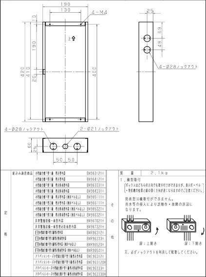 埋込ボックスS2型 BV8321 パナソニック製 【自動火報報知設備 埋込ボックスS2型 BV8321 パナソニック製 【自動火報報知設備