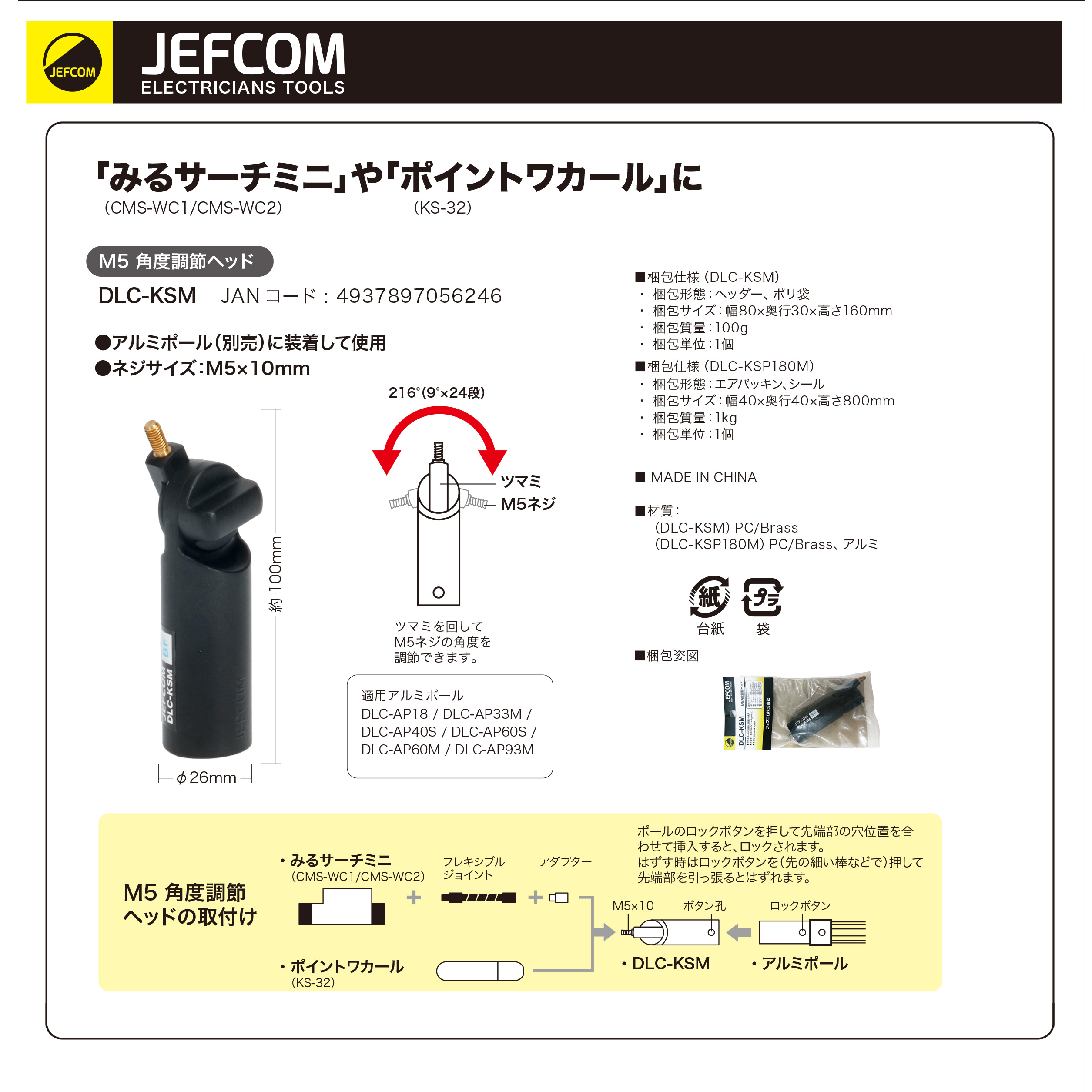 DLC-KSM M5角度調節ヘッド JEFCOM「みるサーチミニ」「ポイントワ