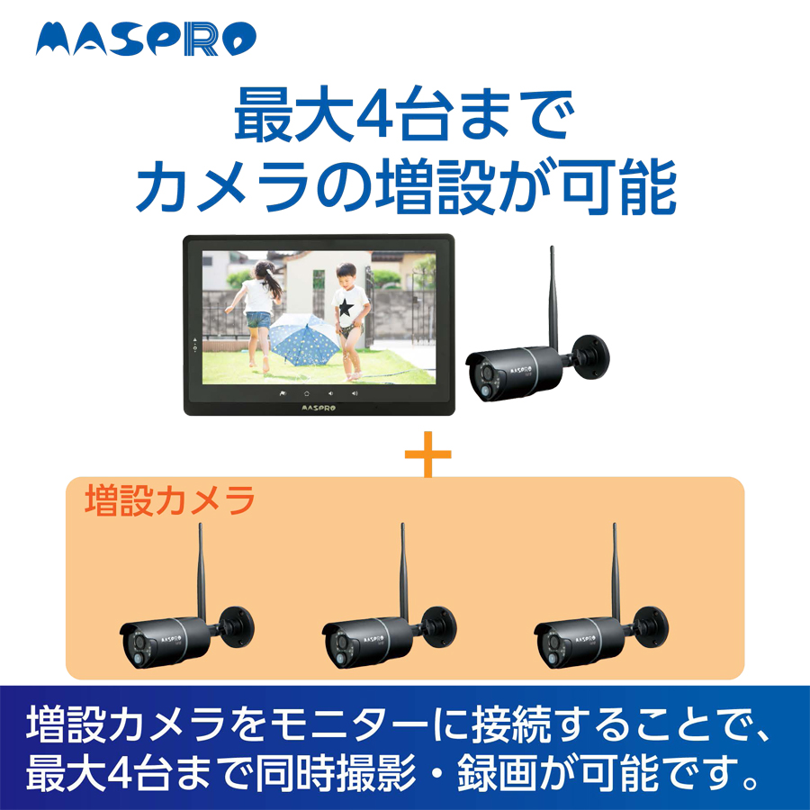 防犯カメラ モニター＆ ワイヤレスフルHDカメラセット用増設カメラ