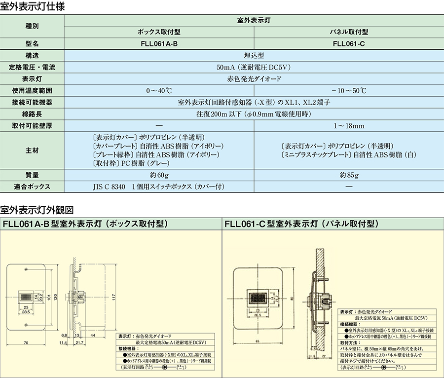 能美防災 室外表示灯 埋込ボックス取付型 FLL061A-B ノーミ製 【自動