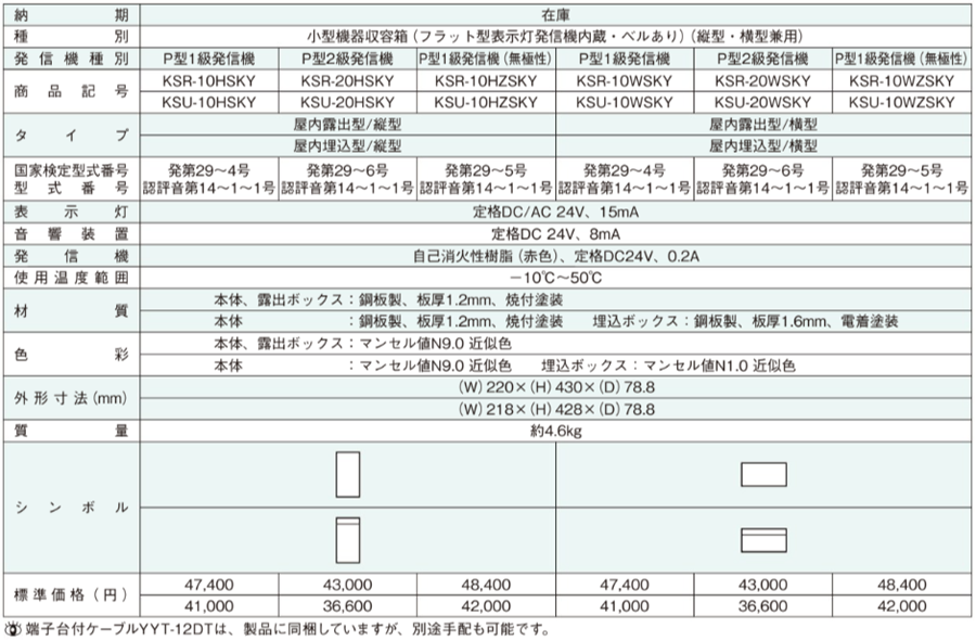 小型機器収容箱 フラット発信機 P型2級 屋内露出型 縦型 ベルあり KSR