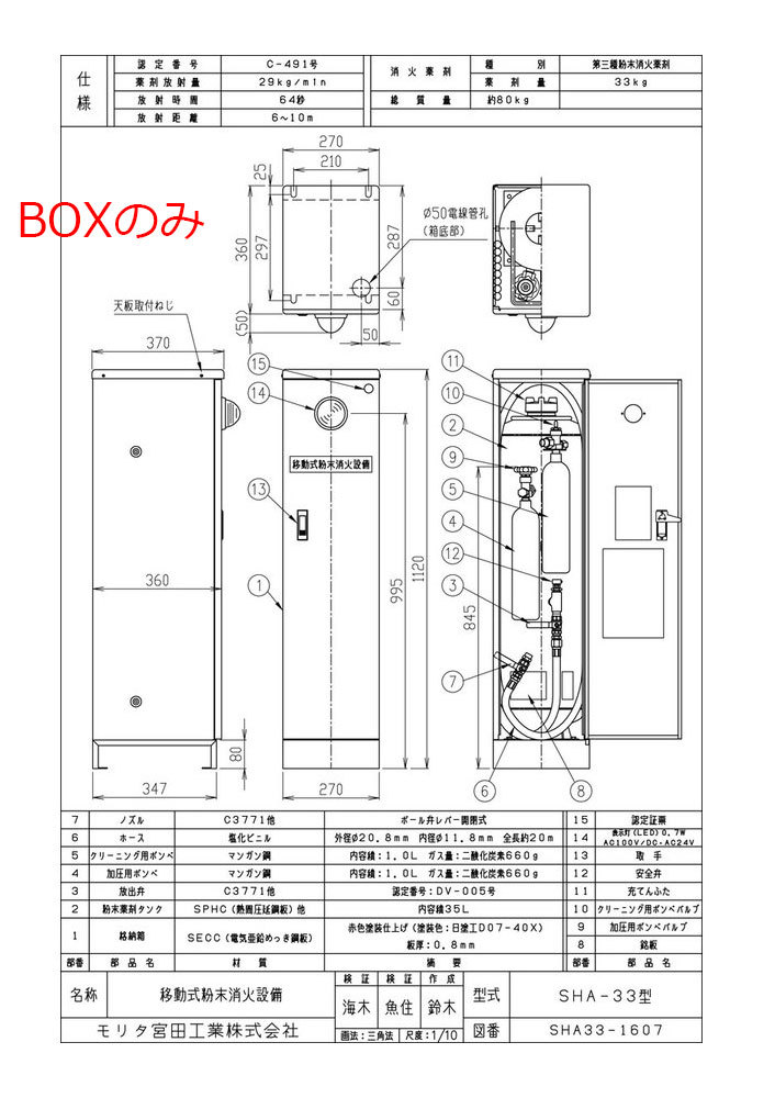 SHA33用部品 移動式粉末消火設備 BOXのみ モリタ宮田工業製【移動式