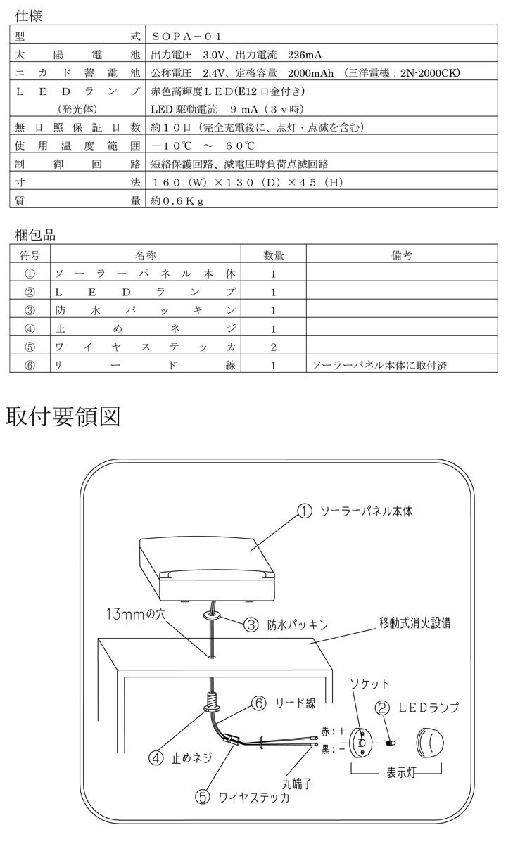 表示灯用 ソーラーパネル （LED球付） モリタ宮田工業製【移動式粉末