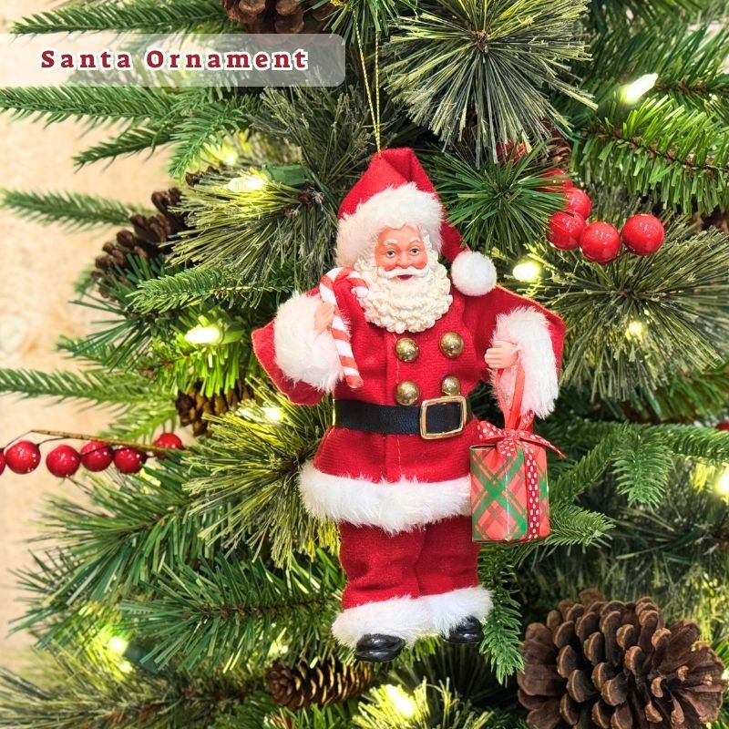 プレゼントとキャンディケーンを持ったサンタクロース｜オーナメント
