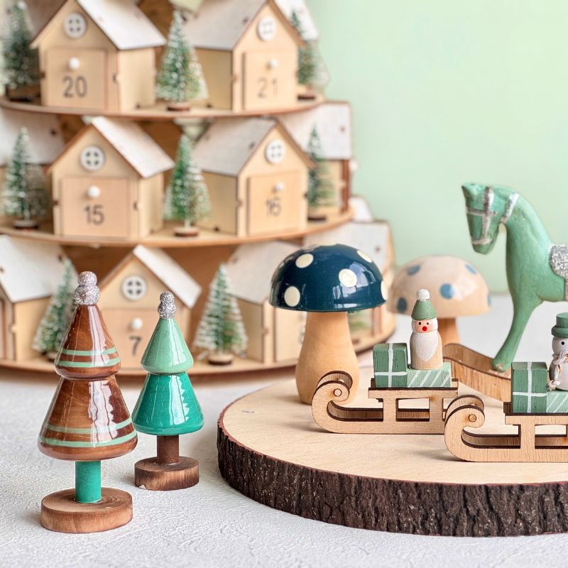 クリスマス雑貨 北欧風】木製 ミニツリー オブジェ グリーン