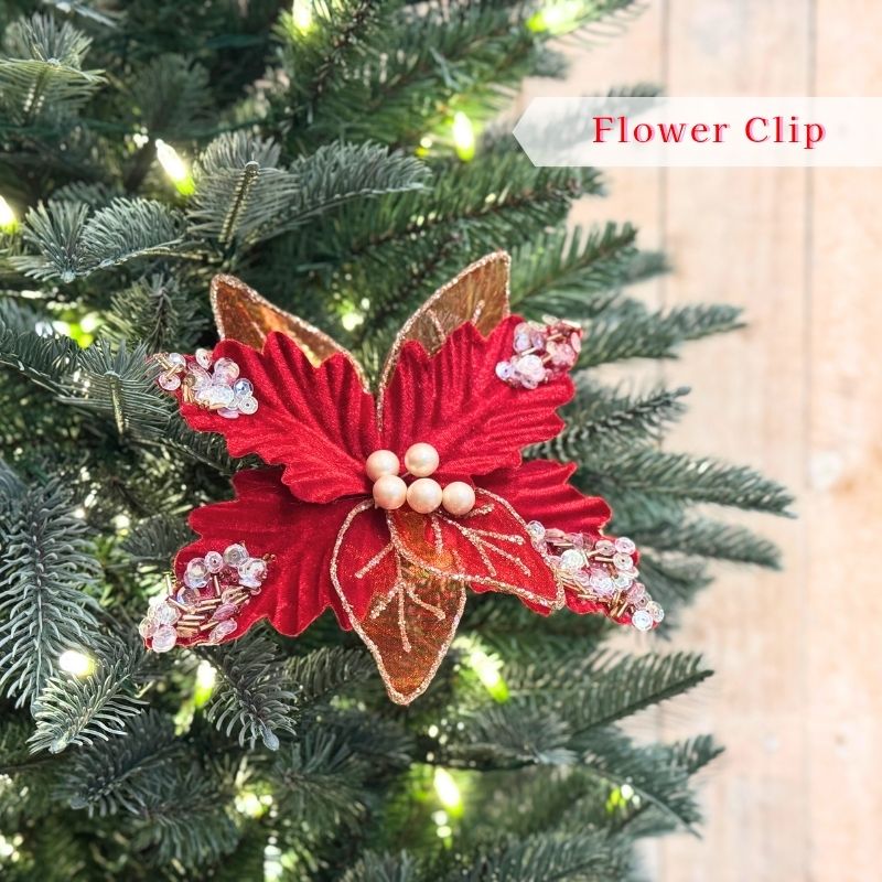 クリスマスオーナメント、金属製の花と葉の装飾品