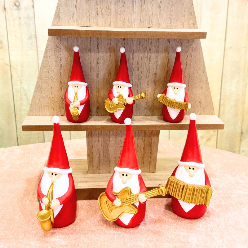 ポリレジン製 サンタ オブジェ｜サックス演奏 とんがり帽子 クリスマス