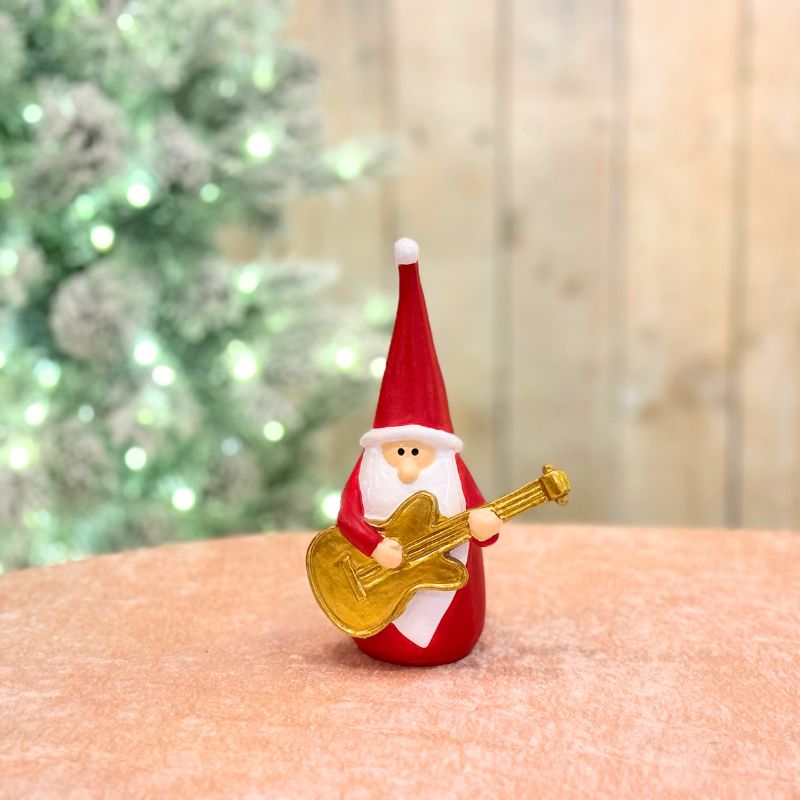 ポリレジン製 サンタ オブジェ｜ギター演奏 とんがり帽子 クリスマス