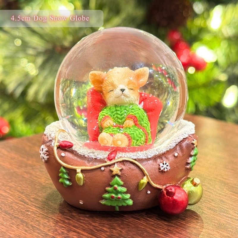 サンタとワンちゃんのスノードーム｜ポリレジン製 クリスマスオブジェ