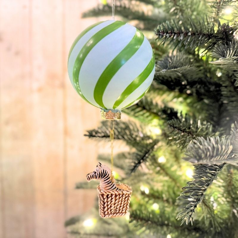 クリスマスオーナメント ガラス製 気球とシマウマの飾り 北欧風 吊り