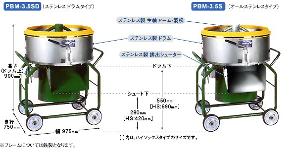 友定建機 モルタルミキサー PBM-3.5S(HS) (3.5切 オールステンレス仕様 ハイソックス型) [トモサダ ミキサー]