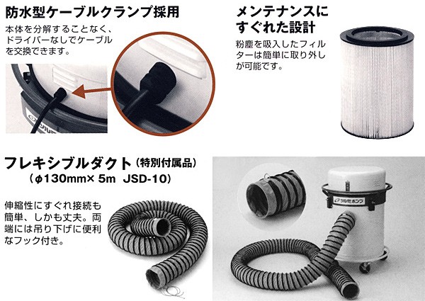 ツルミ 可搬式集塵機 Dust Collector JS3-10型 《フレキシブルダクト付き》-ミナト電機工業Online