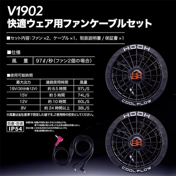 鳳皇 HOOH 快適ウェア用 ファンケーブルセット V1902 ブラック [ファン