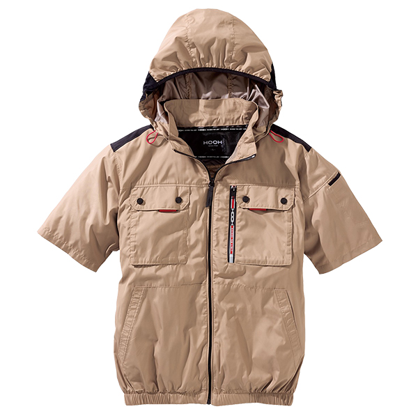 雅マサ　HOOHミドルファン半袖V1127チャコール、カーキ3L 作業服の通販 ミドルファン半袖フードジャケット 村上被服鳳皇