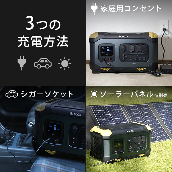 M.O.L ポータブル電源 MOL-P1250 (1254Wh／392000mAh) [リン酸鉄 リチウムイオンバッテリー 非常用電源 アウトドア キャンプ 災害 防災 停電 家庭用 正弦波]｜minatodenki｜05