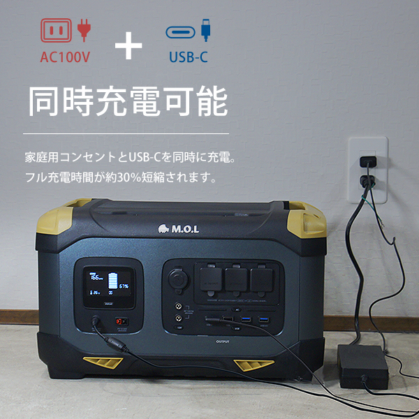 M.O.L ポータブル電源 MOL-P1250 (1254Wh／392000mAh) [リン酸鉄 リチウムイオンバッテリー 非常用電源 アウトドア キャンプ 災害 防災 停電 家庭用 正弦波]｜minatodenki｜09