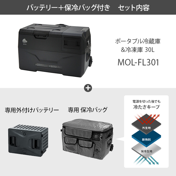 M.O.L ポータブル冷蔵庫＆冷凍庫 30L MOL-FL301 車載冷蔵庫 M.O.L ポータブル冷蔵庫＆冷凍庫 30L MOL-FL301 (DC12V