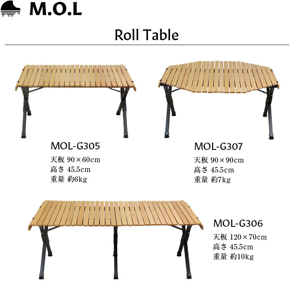 M.O.L 天然ビーチ材 ウッドロールテーブル 120 MOL-G306 [モル