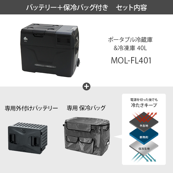 M.O.L ポータブル冷蔵庫＆冷凍庫 40L MOL-FL401 M.O.L ポータブル冷蔵庫＆冷凍庫 40L MOL-FL401 (DC12V