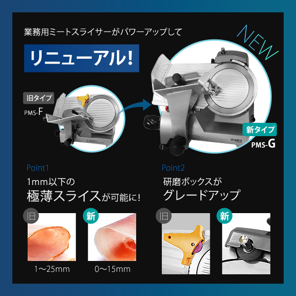 ミナト 業務用ミートスライサー PMS-300G (高品質イタリア製回転